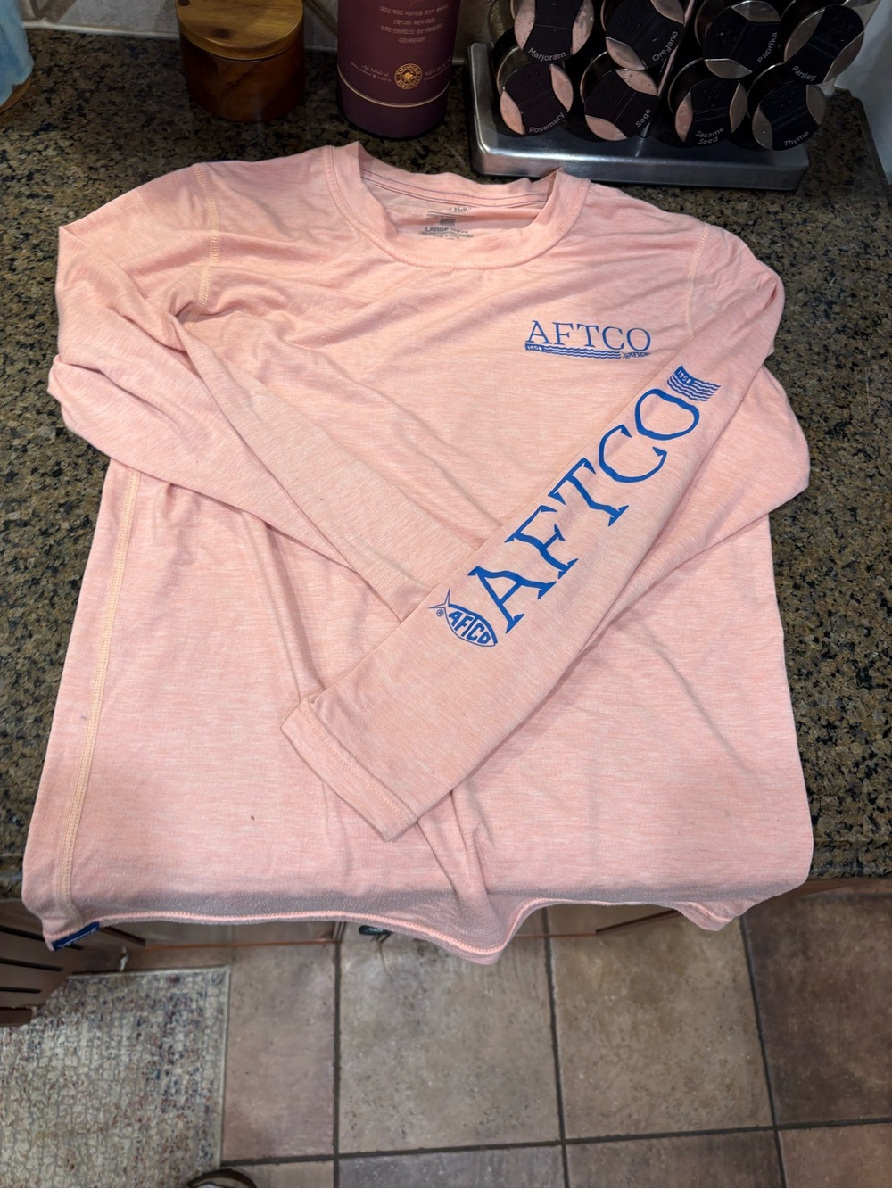 AFTCO Pink Long Sleeve Shirt with Blue Sleeve Logo